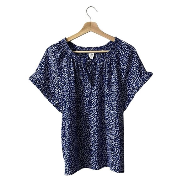 GAP Ruffle Collar Blouse Size Small Broome Blue Notch V Tie Neckline Chiffon Top - Picture 1 of 7
